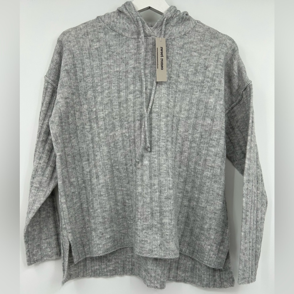 NWT Sweet Romeo Light Heather Grey Ribbed Knit Hoodie Relaxed Fit Women’s XS